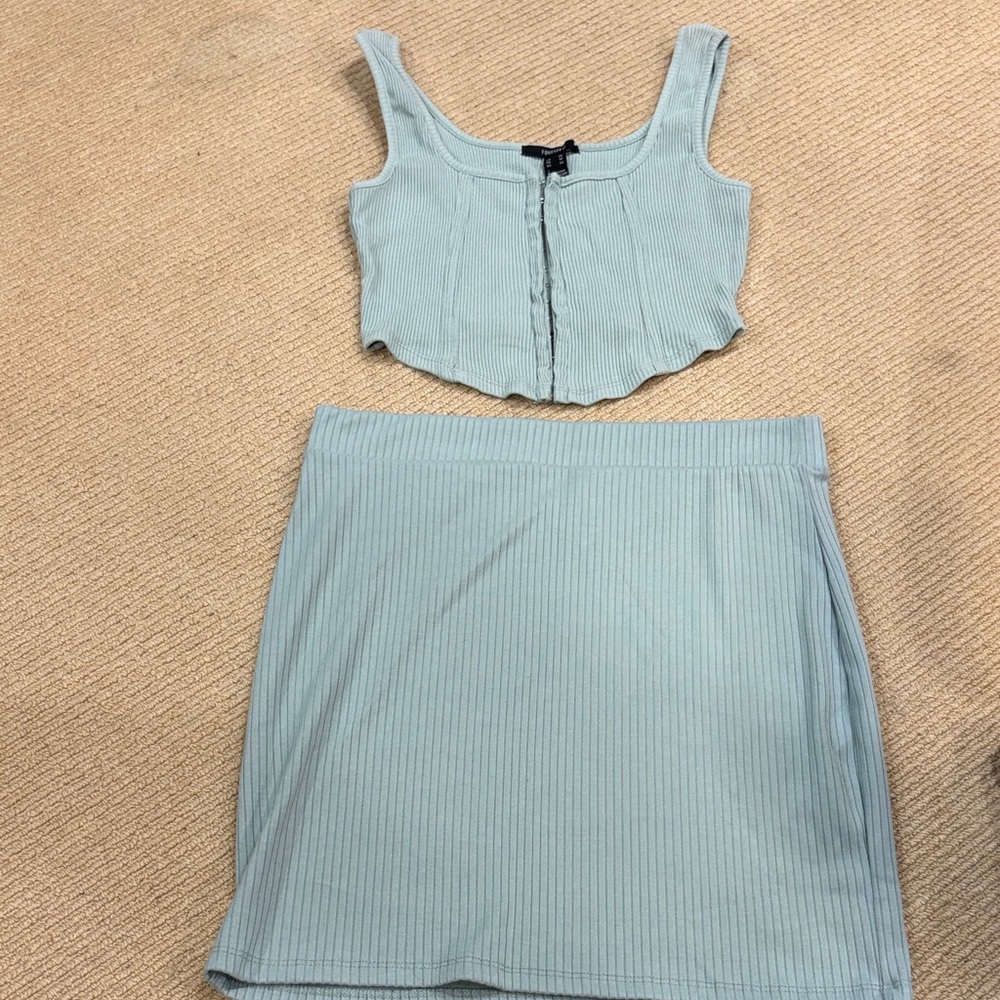 Forever 21 Light Blue Ribbed Pencil Skirt Set